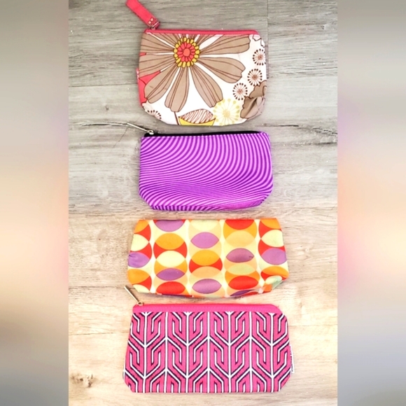 Clinique Lot Of 4 Colorful Floral & Geometric Print Makeup Cosmetic Travel Bags - Picture 5 of 5